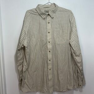 LL Bean‎ Wrinkle Resistant Plaid Button Down Shirt Men's XL Reg Tan Green Brown